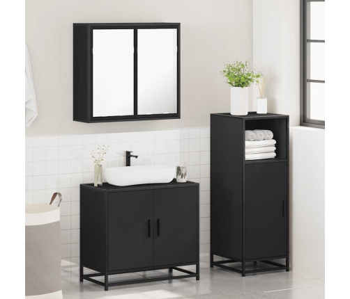 Juego de muebles de baño 3 pzas madera contrachapada negro