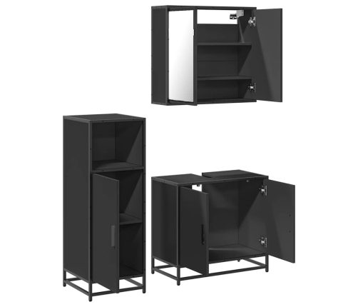 Juego de muebles de baño 3 pzas madera contrachapada negro