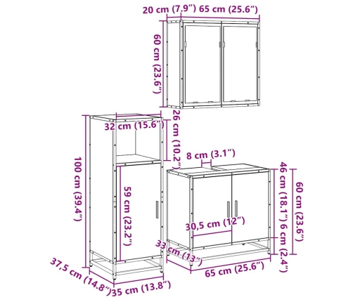 Juego de muebles de baño 3 pzas madera contrachapada negro