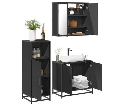 Juego de muebles de baño 3 pzas madera contrachapada negro