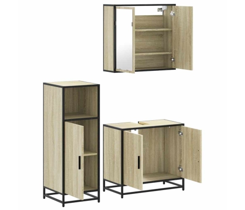 Set de muebles de baño 3 pzas madera contrachapada roble Sonoma