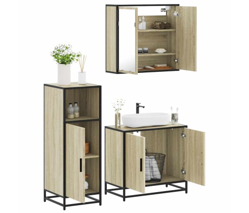 Set de muebles de baño 3 pzas madera contrachapada roble Sonoma