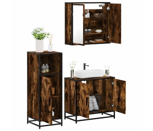 Set de muebles baño 3 pzas madera contrachapada roble ahumado