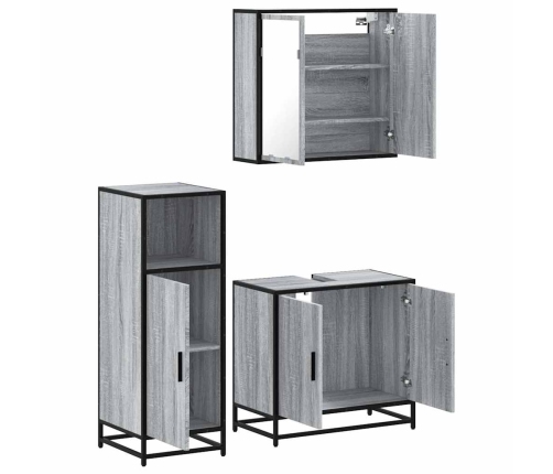 Set de muebles de baño 3 pzas madera contrachapada gris sonoma