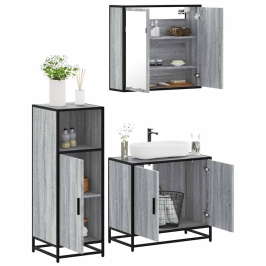 Set de muebles de baño 3 pzas madera contrachapada gris sonoma