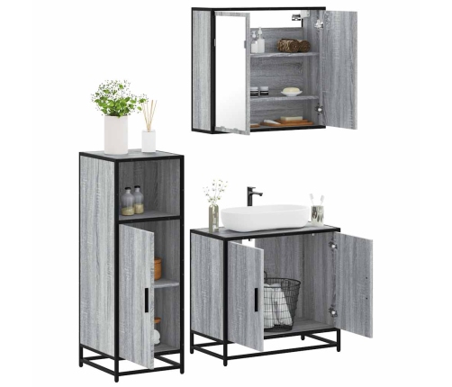 Set de muebles de baño 3 pzas madera contrachapada gris sonoma