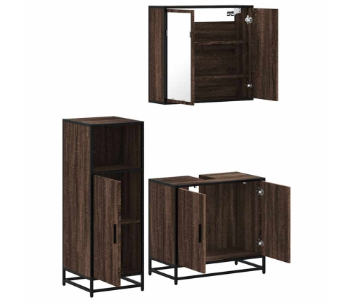 Set de muebles baño 3 pzas madera contrachapada roble marrón