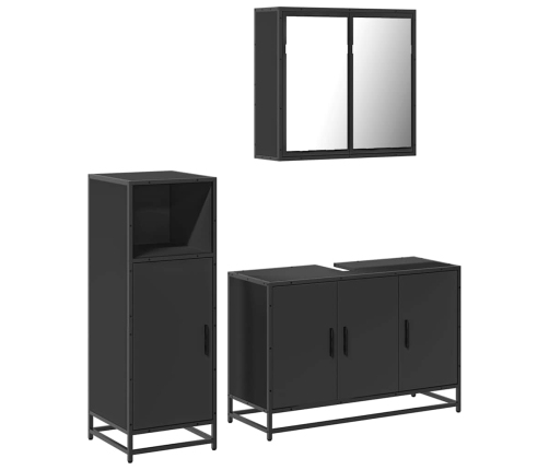 Juego de muebles de baño 3 pzas madera contrachapada negro