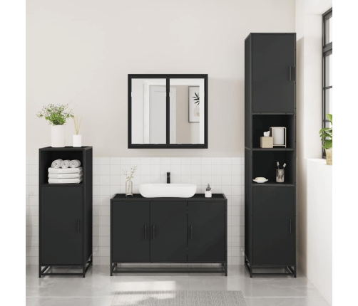 Juego de muebles de baño 3 pzas madera contrachapada negro