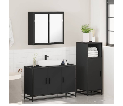 Juego de muebles de baño 3 pzas madera contrachapada negro