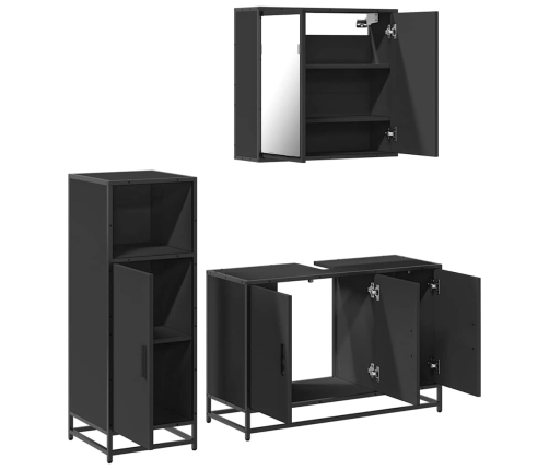 Juego de muebles de baño 3 pzas madera contrachapada negro