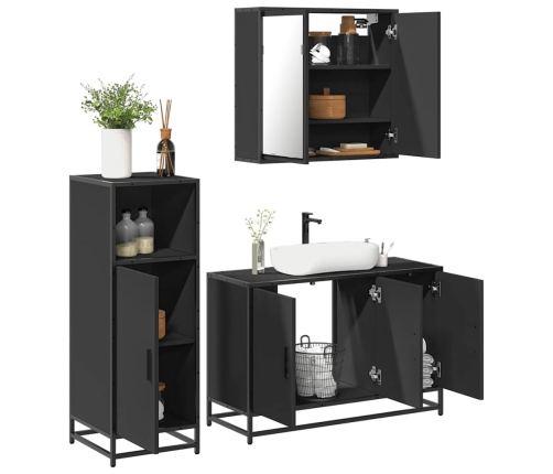 Juego de muebles de baño 3 pzas madera contrachapada negro