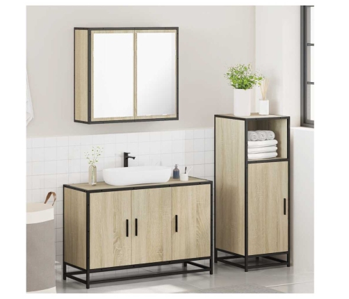 Set de muebles de baño 3 pzas madera contrachapada roble Sonoma