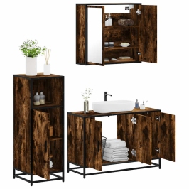 Set de muebles baño 3 pzas madera contrachapada roble ahumado