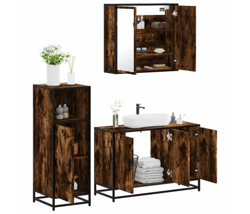 Set de muebles baño 3 pzas madera contrachapada roble ahumado