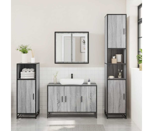 Set de muebles de baño 3 pzas madera contrachapada gris sonoma