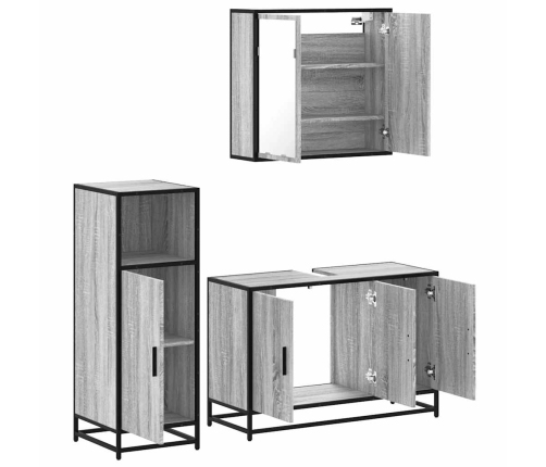 Set de muebles de baño 3 pzas madera contrachapada gris sonoma