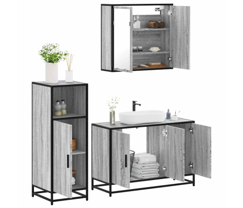 Set de muebles de baño 3 pzas madera contrachapada gris sonoma