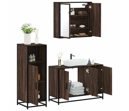 Set de muebles baño 3 pzas madera contrachapada roble marrón