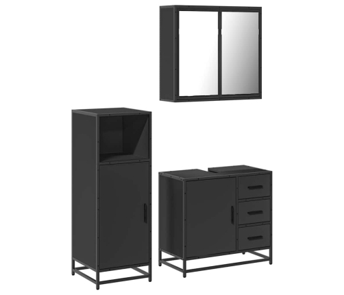 Juego de muebles de baño 3 pzas madera contrachapada negro