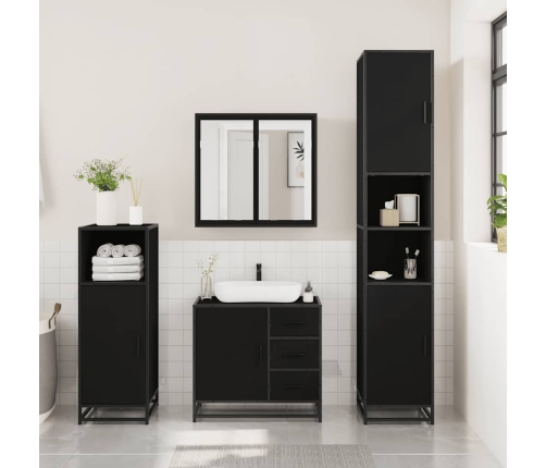 Juego de muebles de baño 3 pzas madera contrachapada negro