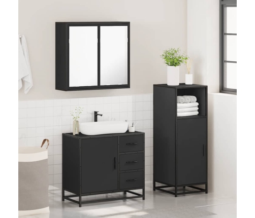 Juego de muebles de baño 3 pzas madera contrachapada negro