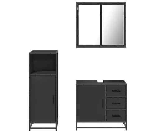 Juego de muebles de baño 3 pzas madera contrachapada negro