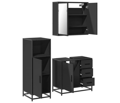 Juego de muebles de baño 3 pzas madera contrachapada negro