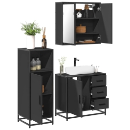 Juego de muebles de baño 3 pzas madera contrachapada negro