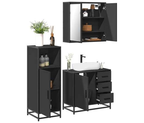 Juego de muebles de baño 3 pzas madera contrachapada negro