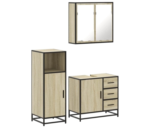 Set de muebles de baño 3 pzas madera contrachapada roble Sonoma