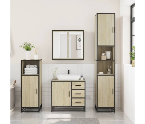 Set de muebles de baño 3 pzas madera contrachapada roble Sonoma