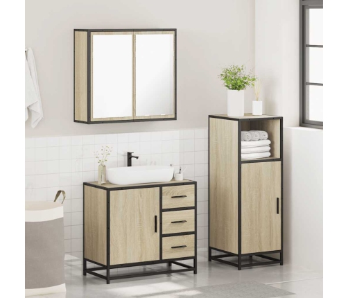 Set de muebles de baño 3 pzas madera contrachapada roble Sonoma