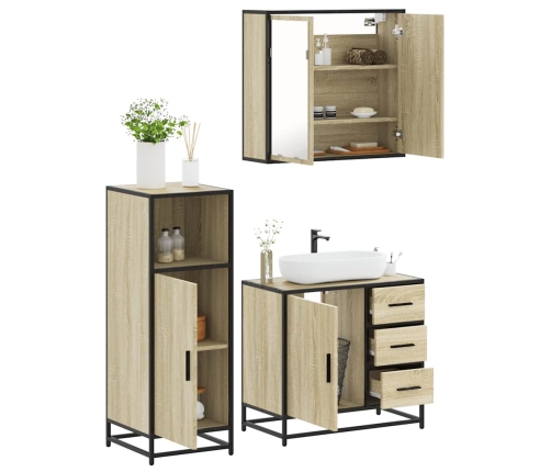 Set de muebles de baño 3 pzas madera contrachapada roble Sonoma