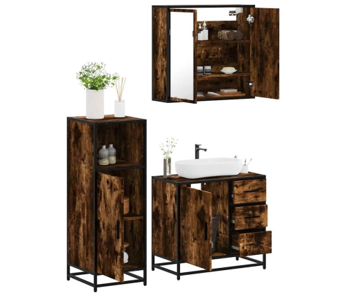 Set de muebles baño 3 pzas madera contrachapada roble ahumado