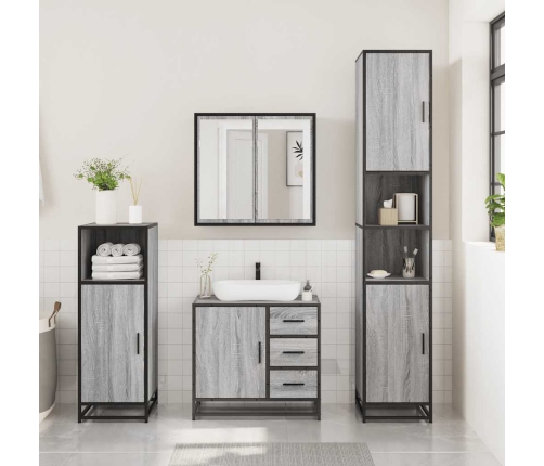 Set de muebles de baño 3 pzas madera contrachapada gris sonoma