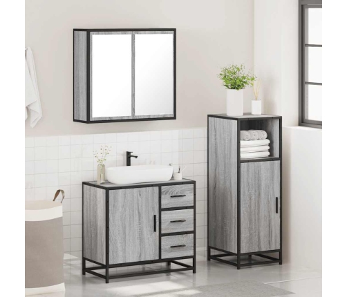 Set de muebles de baño 3 pzas madera contrachapada gris sonoma