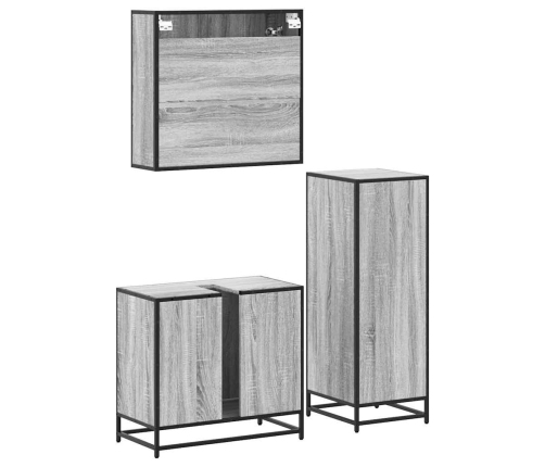 Set de muebles de baño 3 pzas madera contrachapada gris sonoma