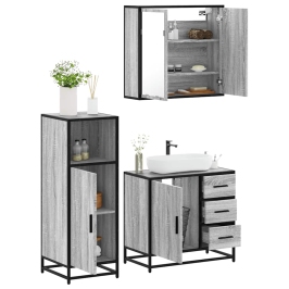 Set de muebles de baño 3 pzas madera contrachapada gris sonoma