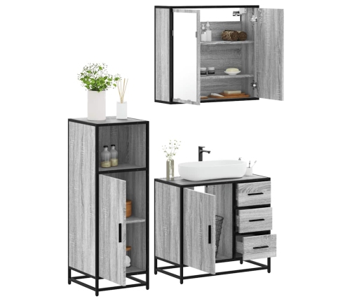 Set de muebles de baño 3 pzas madera contrachapada gris sonoma