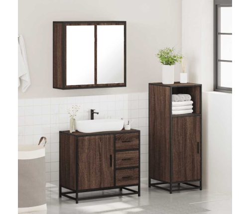 Set de muebles baño 3 pzas madera contrachapada roble marrón