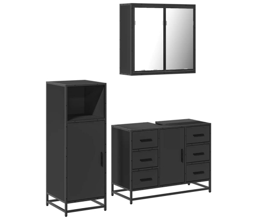 Juego de muebles de baño 3 pzas madera contrachapada negro