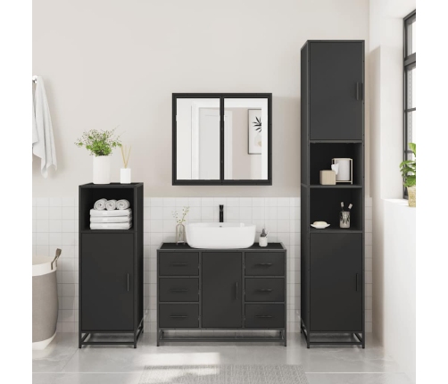 Juego de muebles de baño 3 pzas madera contrachapada negro