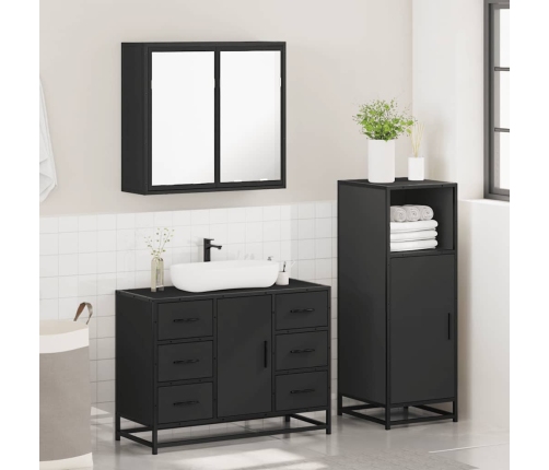 Juego de muebles de baño 3 pzas madera contrachapada negro