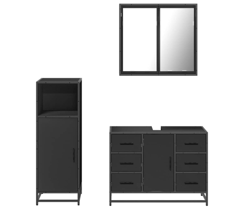 Juego de muebles de baño 3 pzas madera contrachapada negro