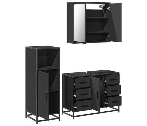 Juego de muebles de baño 3 pzas madera contrachapada negro