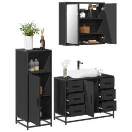 Juego de muebles de baño 3 pzas madera contrachapada negro