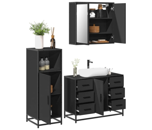 Juego de muebles de baño 3 pzas madera contrachapada negro