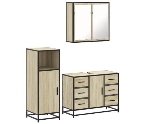 Set de muebles de baño 3 pzas madera contrachapada roble Sonoma