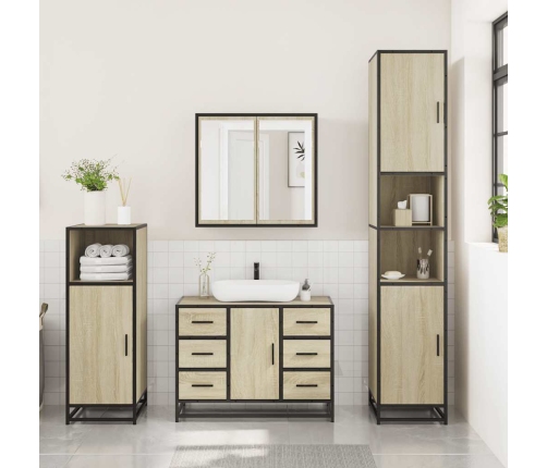 Set de muebles de baño 3 pzas madera contrachapada roble Sonoma